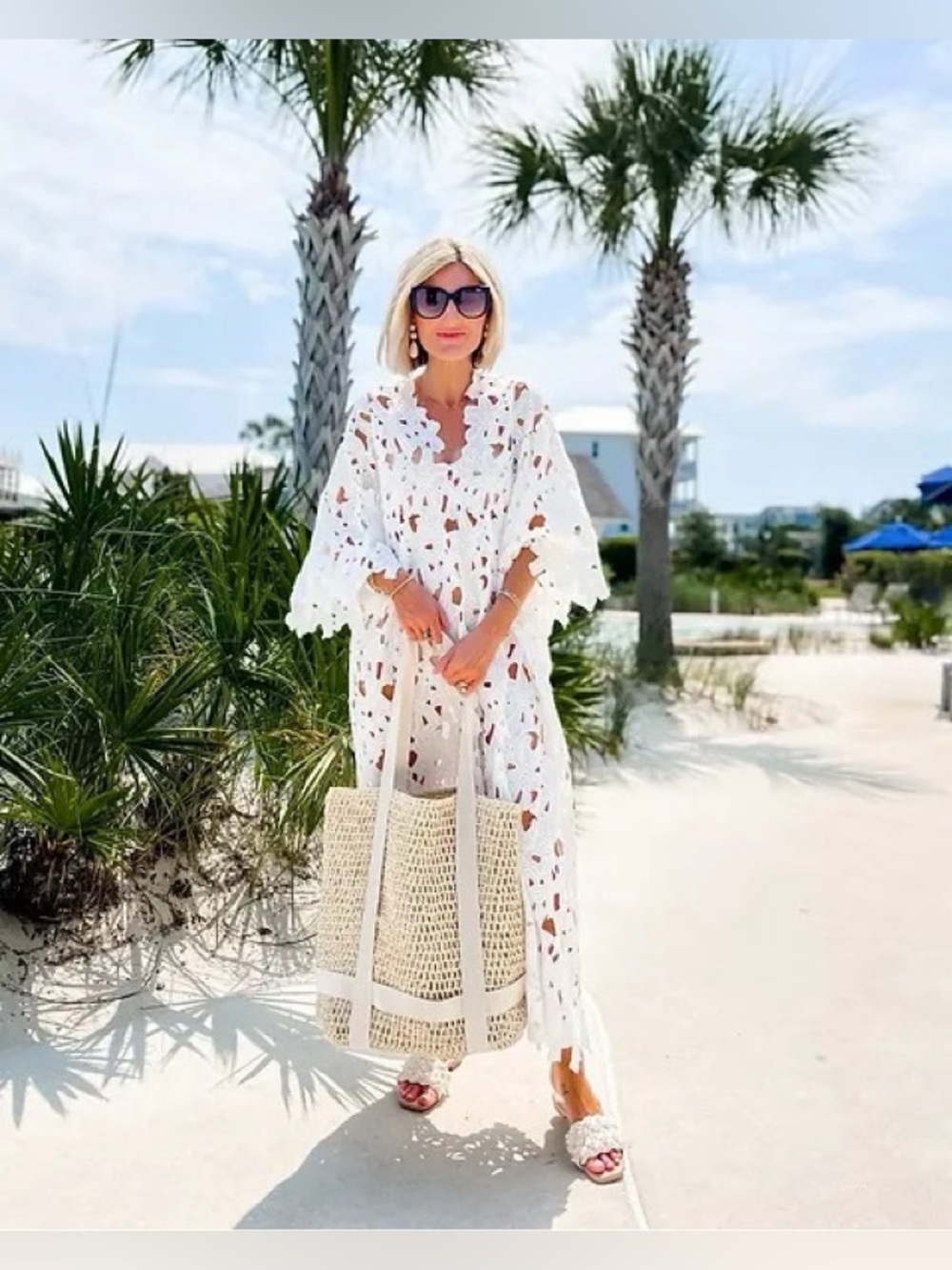 by Anthropologie floral eyelet kaftan in white embroidered flowers - Picture 3 of 8